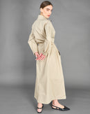 High neck with zipper and waist gathered tie, long sleeves elastic cuff dress 4134 - فستان