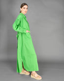 V-neck design with front buttons and dual pockets long dress 4136 - فستان