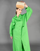 V-neck design with front buttons and dual pockets long dress 4136 - فستان