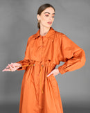 V-neck design with front buttons and Waist gathered tie, long sleeves with elastic cuff Dress 4138 - فستان