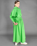 V-neck design with front buttons and Waist gathered tie, long sleeves with elastic cuff Dress 4139 - فستان