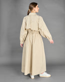 V-neck design with front buttons and Waist gathered tie, long sleeves with elastic cuff Dress 4140 - فستان