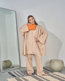 Buttoned shirt with ruffled design sleeves and Elastic waist wide leg pants Activewear 4241 - ملابس رياضية