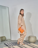 Buttoned shirt with ruffled design sleeves and Elastic waist wide leg pants Activewear 4241 - ملابس رياضية