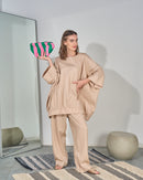 Oversized round neck design with garthered bottom with elastic waist wide leg pants Activewear 4247 - ملابس رياضية