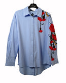 Floral design in half sided with front and back buttons long sleeves shirt 4266 - قميص