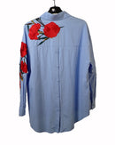 Floral design in half sided with front and back buttons long sleeves shirt 4266 - قميص