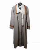 Wide collar with leather design and waist belted and long sleeves Coat 4282 - كوت