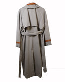 Wide collar with leather design and waist belted and long sleeves Coat 4282 - كوت