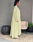 V-neck with buttons design and front gathered style full sleeves cotton kaftan 3651 - قفطان