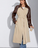 Autumn winter single breasted patchwork leather women coat 3627 - كوت