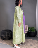 Round neck with v-shape gathered style and front buttons long sleeves cotton kaftan 3697 - قفطان