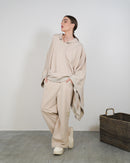 Oversized W/Hoodie Style and Front Pocket, Elastic Wasited Wide Leg Pants Activewear 3368 - ملابس رياضية