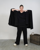 Oversized W/Hoodie Style and Front Pocket, Elastic Wasited Wide Leg Pants Activewear 3370 - ملابس رياضية