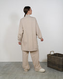 High Neck Front Checked Waisted W/Straight Cut Pants Activewear 3366 - ملابس رياضية