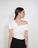 Asymmetrical Neck Ruched Tee Top 2810 - توب