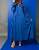 Klosh design with front embroidered style and long sleeves cotton kaftan 3709 - قفطان