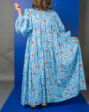 V-neck with buttons design and front gathered style full sleeves cotton kaftan 3653 - قفطان