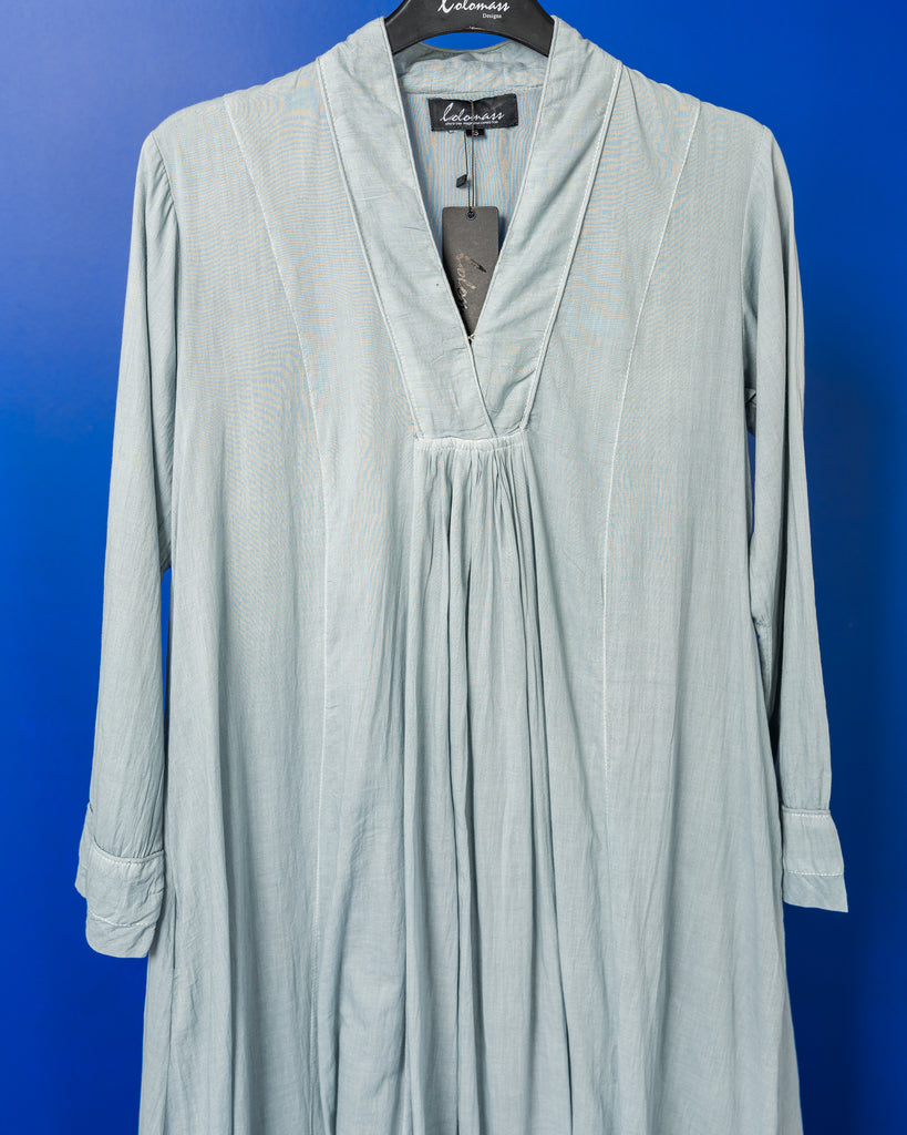 V-neck design with front gathered style and long sleeves cotton kaftan 3688 - قفطان