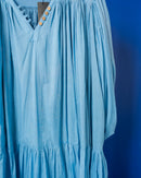 V-neck with buttons design and front gathered style full sleeves cotton kaftan 3652 - قفطان