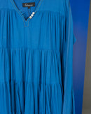 V-neck with front buttons and full gathered stylish Klosh design and long sleeves cotton kaftan 3654 - قفطان