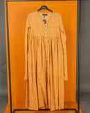 Stylish V-neck with front button and gathered style and long sleeves cotton kaftan 3673 - قفطان