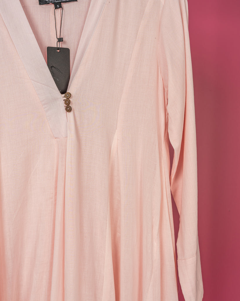 V-neck with front buttons and gathered style with long sleeves cotton kaftan 3666 - قفطان