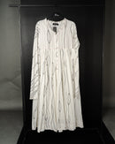 Stylish V-neck with front button and gathered style and long sleeves cotton kaftan 3671 - قفطان