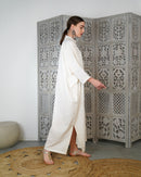 Oversized Collar design with front full stylish buttons, Embroidered shoulder and wide cuff cotton kaftan 3089 - قفطان