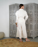 Jumpsuit Collar Style with front buttons and Waist belted embroidered cuff long sleeves cotton kaftan 3029 - قفطان