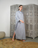 Oversized Collar design with front full stylish buttons, Embroidered shoulder and wide cuff cotton kaftan 3093 - قفطان