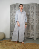 Oversized Collar design with front full stylish buttons, Embroidered shoulder and wide cuff cotton kaftan 3086 - قفطان
