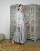 Embroidered collar with front stylish buttons and waist belted with gathered design cotton kaftan 3126 - قفطان