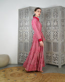 Embroidered collar with front stylish buttons and waist belted with gathered design cotton kaftan 3124 - قفطان