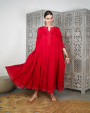 Embroidered V-Shape collar design with buttons, Klosh design with long sleeves cotton kaftan 3042 - قفطان