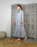 V-neck stylish kaftan with front Cross buttons and waist gathered style, half quarter sleeves cotton kaftan 3063 - قفطان