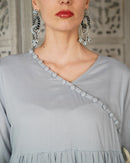 V-neck stylish kaftan with front Cross buttons and waist gathered style, half quarter sleeves cotton kaftan 3063 - قفطان