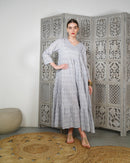 V-neck stylish kaftan with front Cross buttons and waist gathered style, half quarter sleeves cotton kaftan 3056 - قفطان