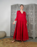 V-neck embroidered with dots stylish Klosh and Gathered design, Long sleeves and cotton kaftan 3112 - قفطان