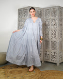 V-neck embroidered with dots stylish Klosh and Gathered design, Long sleeves and cotton kaftan 3113 - قفطان