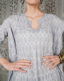 V-neck embroidered with dots stylish Klosh and Gathered design, Long sleeves and cotton kaftan 3106 - قفطان