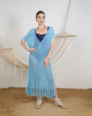 Striped Lace Up Front Fringe Cover Ups 3302 - غطاء ملابس بحر
