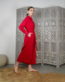 Jumpsuit Collar Style with front buttons and Waist belted embroidered cuff long sleeves cotton kaftan 3032 - قفطان