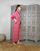 Jumpsuit Collar Style with front buttons and Waist belted embroidered cuff long sleeves cotton kaftan 3024 - قفطان