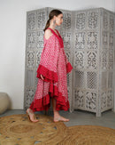 V-neck front and back embroidered with stylish klosh design and open shoulder with gathered style cotton kaftan 3114 - قفطان