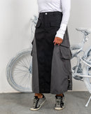 ColorBlock Flap Pocket Ruched Cargo Skirt 3524 - تنورة