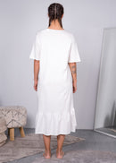 ROUND NECK RUFFED FRONT BOTTOM COTTON DRESS 1072 - فستان