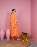 V-neck stylish kaftan with front Cross buttons and waist gathered style, half quarter sleeves cotton kaftan 3060 - قفطان