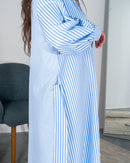 Striped Drop Shoulder Belted Dress 3213 - فستان