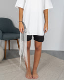 Fringe Hem Drop Shoulder Tee and Side Stylish Lace T-Shirt 3202 - بلوزة